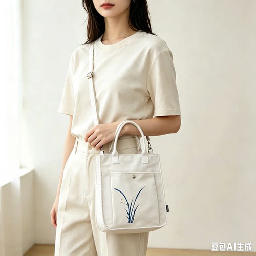 原创手绘 青花瓷水墨小兰 单肩斜挎包女款文艺清新复古中国风