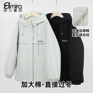 9626短外套冬装 夹棉加厚内里连帽派克服上衣宽松潮流高级感