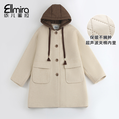 8870呢大衣冬装毛呢外套夹棉加厚连帽中长款2024新款洋气韩版