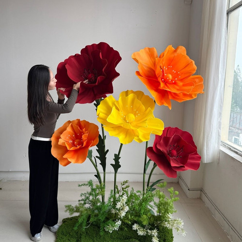 巨型纸艺花虞美人婚庆纸花户外婚礼拍照布置花艺手工落地仿真花