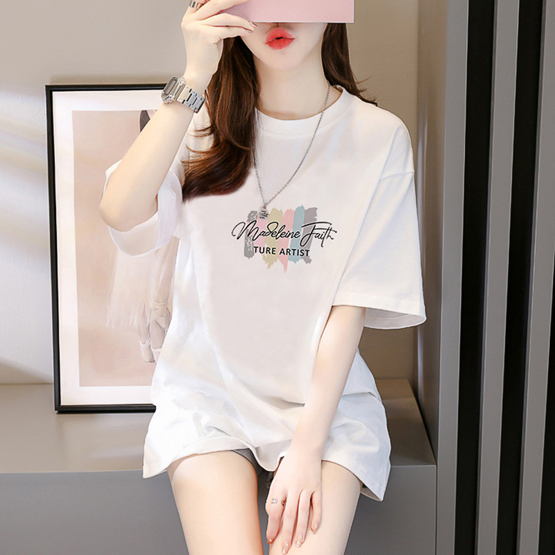 白色纯棉短袖T恤女2023年夏季新款设计感小众中长款半袖宽松体恤
