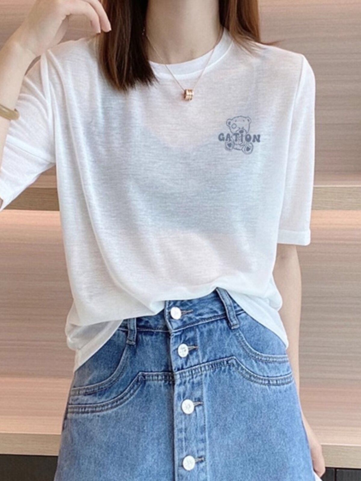 白色面膜短袖t恤女夏2025新款百搭宽松显瘦冰丝小衫防晒罩衫上衣