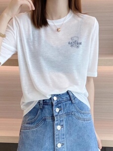白色面膜短袖t恤女夏2025新款百搭宽松显瘦冰丝小衫防晒罩衫上衣