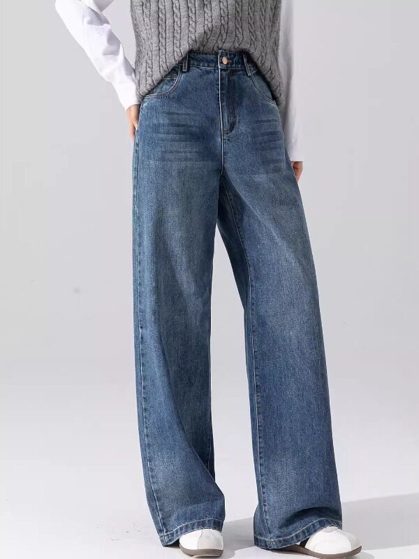 阔腿牛仔裤女2025春秋新款高腰宽松大码显瘦遮肉休闲垂感直筒长裤