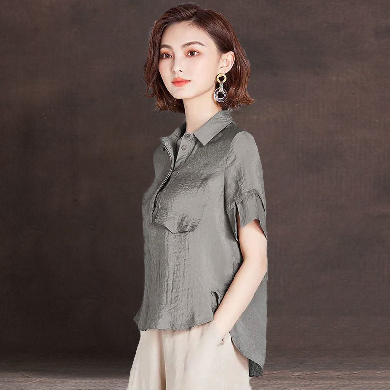 薄款雪纺衫女夏季2025年新款韩版百搭复古时尚短袖t恤女士衬衫潮