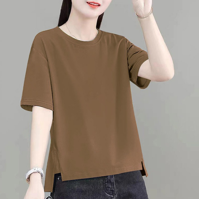 纯棉短袖t恤女士2026夏季新款韩版圆领百搭宽松显瘦上衣落肩体恤