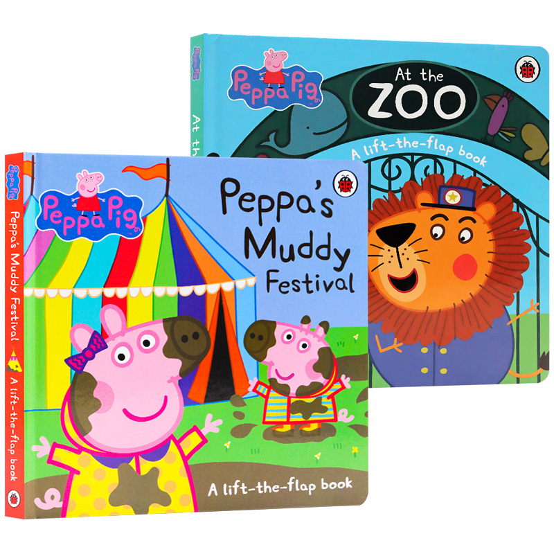 小猪佩奇翻翻书2册 英文原版绘本 Peppa Pig Peppa's Muddy Festival Ladybird 粉红猪小妹 儿童英语启蒙纸板书 英文版原版书籍