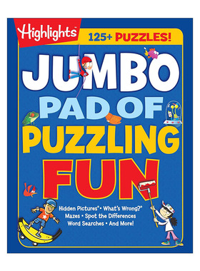 英文原版 Jumbo Pad of Puzzling Fun Highlights Jumbo Books & Pads 趣味谜题巨型便笺簿 隐藏图片 单词搜索 找不同 游戏活动书