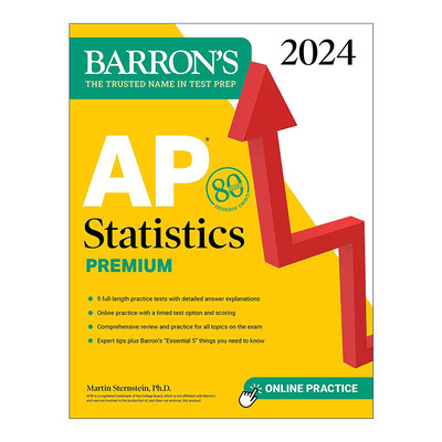 英文原版 AP Statistics Premium 2024 9 Practice Tests + Comprehensive Review + Online Practice 2024 巴朗AP统计学 备考指南