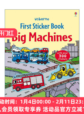 英文原版 Usborne First Sticker Book Big Machines 大型机器主题贴纸书 300多张贴纸 尤斯伯恩儿童启蒙认知益智游戏 英文版