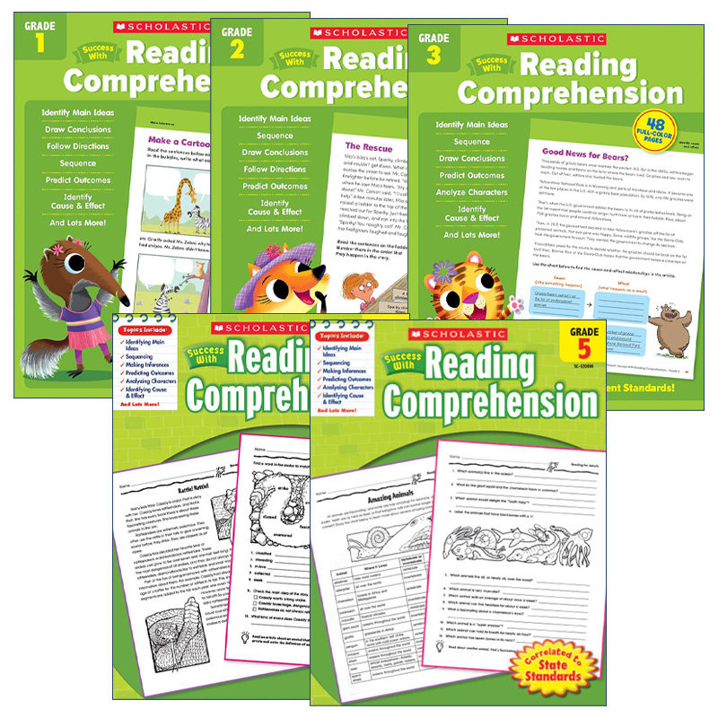 英文原版 Scholastic Success with Reading Comprehension Grade 1-5 学乐成功系列阅读理解练习册 一到五年级 5册 英文版 进口书