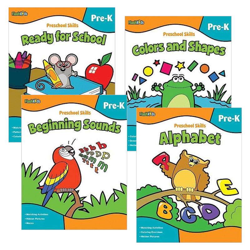学前技术练习册4册 英文原版 Flash Kids Preschool Skills 字母 发音 颜色和形状 入学准备 英文版进口原版英语书籍哈考特