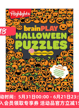 英文原版 brainPLAY Halloween Puzzles 万圣节谜题 Highlights亮点儿童解谜益智游戏活动书 迷宫 英文版 进口英语原版书籍