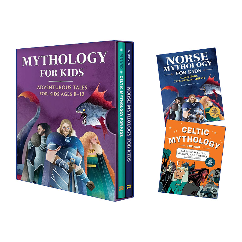 儿童神话故事2册盒套装 英文原版 Mythology for Kids 2 Book Box Set 全彩插画版 含凯尔特神话 北欧神话 冒险故事 进口英语书籍