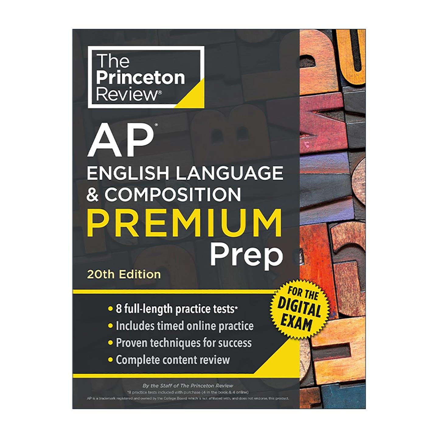 英文原版 Princeton Review AP English Language & Composition Premium Prep 普林斯顿评论AP英语与写作增值版含线上题库第20版