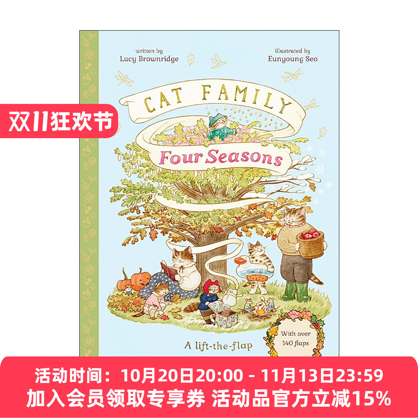 英文原版 Cat Family Four Seasons 猫猫家族的四季历程 儿童翻翻书精装 英文版 进口英语原版书籍
