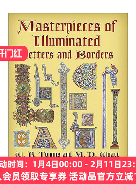 英文原版 Masterpieces of Illuminated Letters and Borders发光字母和边框的杰作 中世纪装饰设计素材图案图册 进口英语原版书籍