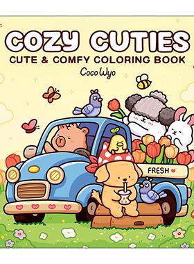 英文原版 Cozy Cuties 舒适的萌宠 适合成人与儿童的填色着色书 英文版 进口英语原版书籍