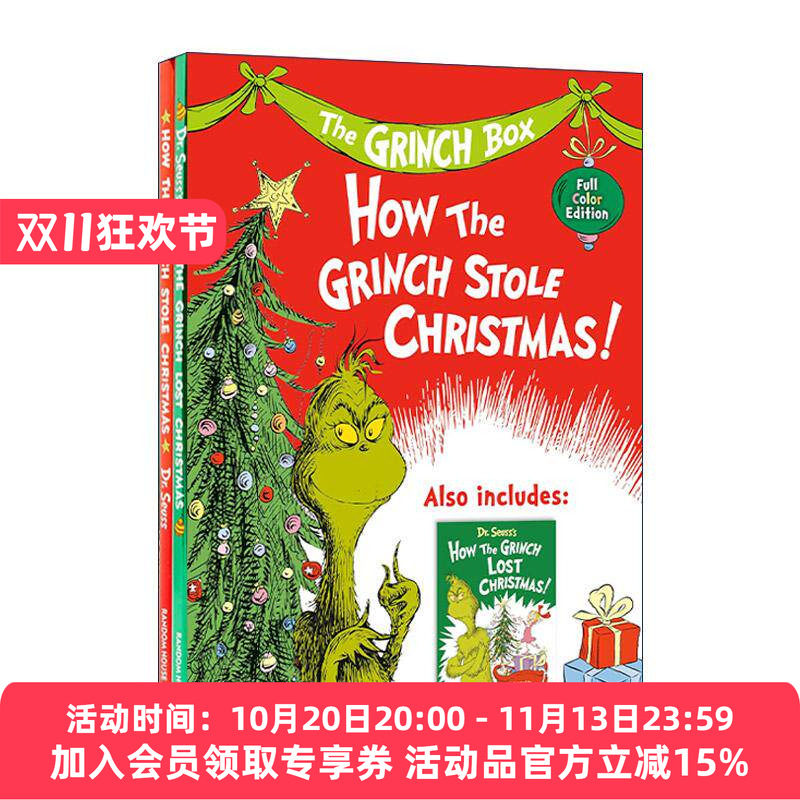 英文原版 The Grinch Two-Book Boxed Set 圣诞怪杰两册精装盒装套装 苏斯博士 圣诞怪杰如何偷走圣诞节 儿童经典绘本 英文版