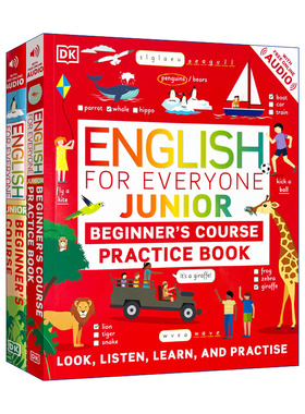 英文原版 English for Everyone Junior Beginner's Course 人人学英语低幼版教材练习册2册合售 DK新视觉 英语学习带插图进口书