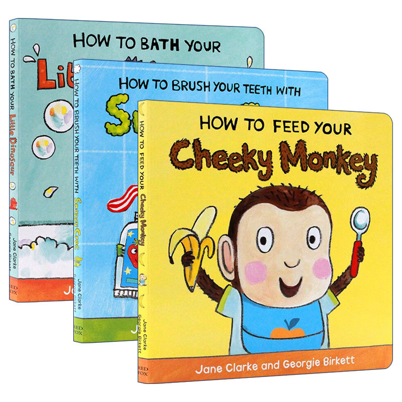 英文原版绘本 How To 幼儿生活自理系列3册纸板书 儿童生活习惯养成 How to Bath Your Little Dinosaur 亲子读物 正版进口书