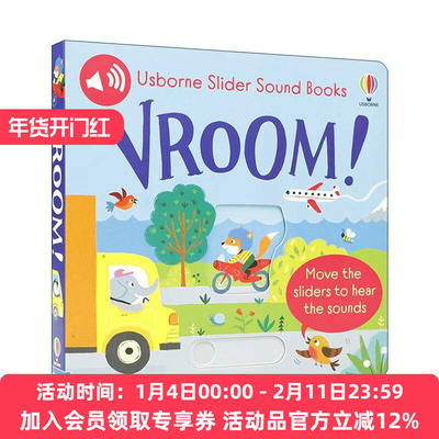 英文原版 Slider Sound Books Vroom 交通工具车辆发动 抽拉机关有声纸板书 儿童启蒙认知绘本 英文版 进口英语原版书籍