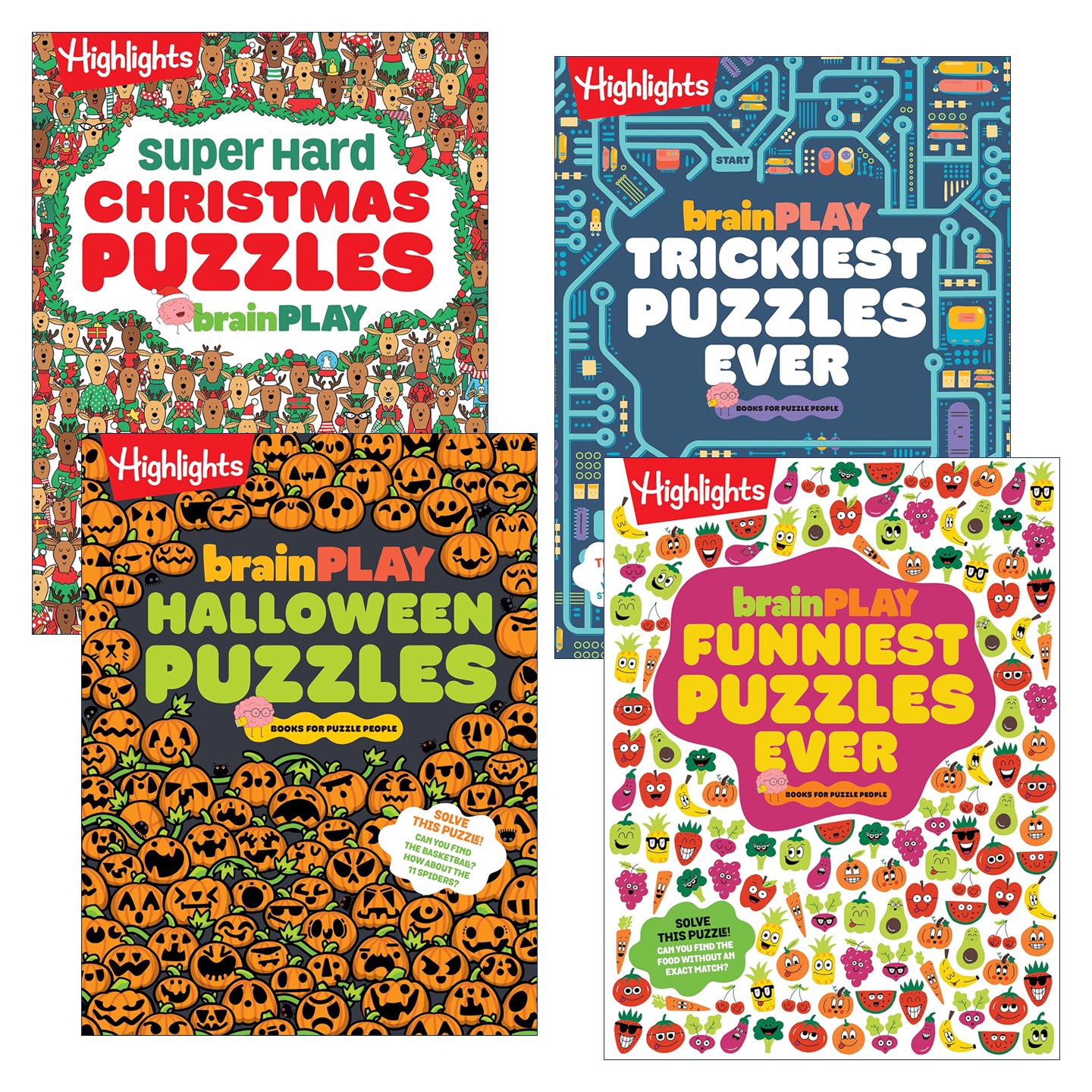 英文原版 brainPLAY Puzzle Books 4册 Highlights亮点儿童解谜益智游戏活动书 隐藏图片 脑筋急转弯 迷宫 英文版 进口原版书籍