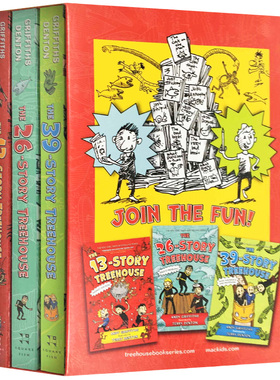 小屁孩树屋历险记1-3册盒装 英文原版 The 13 26 39 Storey Treehouse 疯狂树屋历险记 英文版 青少年章节桥梁故事书 进口英语书籍