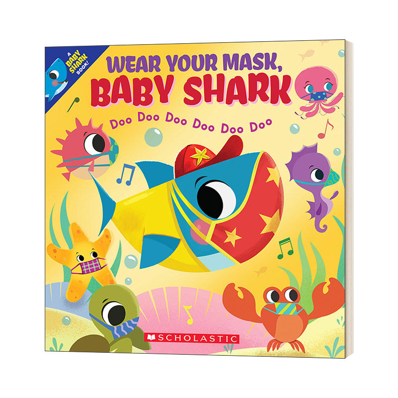 英文原版 wear your mask  baby shark 鲨鱼宝宝7 戴上你的面具 卡通