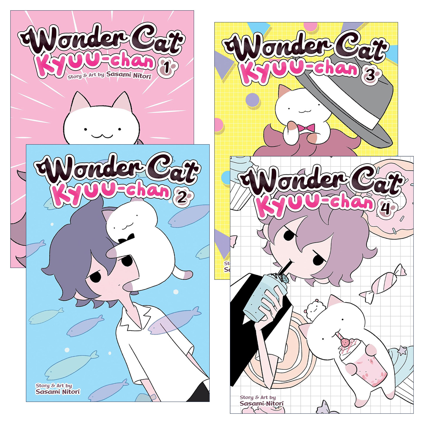 英文原版 Wonder Cat Kyuu-chan 猫猫小九4册 神奇猫 治愈可爱漫画 似鸟佐佐美Sasami Nitori 英文版 进口英语原版书籍
