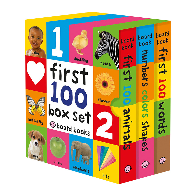 英文原版绘本 First 100 Board Book Box Set 启蒙认知100词3册盒装纸板书 英文版 进口英语原版书籍