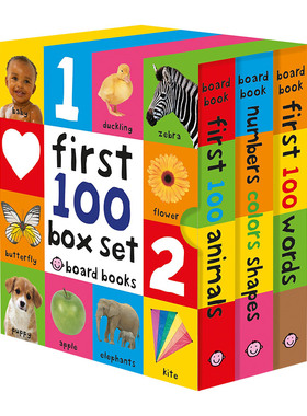 英文原版绘本 First 100 Board Book Box Set 启蒙认知100词3册盒装纸板书 英文版 进口英语原版书籍