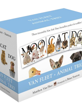 家畜猫狗纸板触摸操作书3册 英文原版绘本 Moo Cat Dog 幼儿趣味启蒙认知 立体书 英文版进口英语书籍