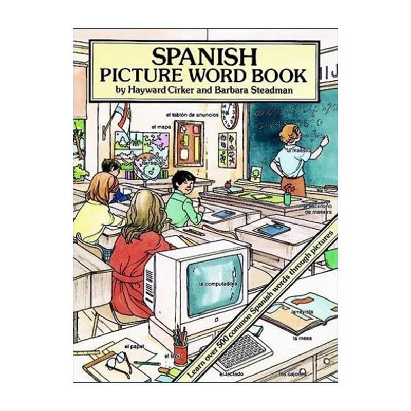 原版 Spanish Picture Word Book 西班牙语图片单词书 500多个常见词汇积累 儿童益智游戏活动书 进口原版书籍