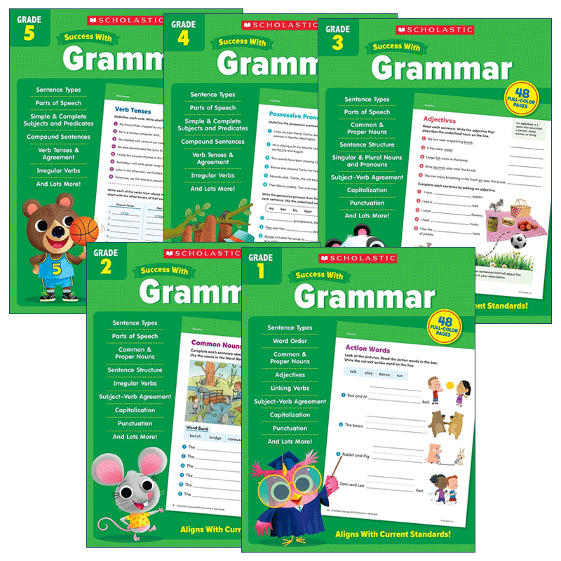 英文原版 Scholastic Success with Grammar 全彩版 学乐成功系列语法练习册 一到五年级 5册套装 英文版 进口英语原版书籍