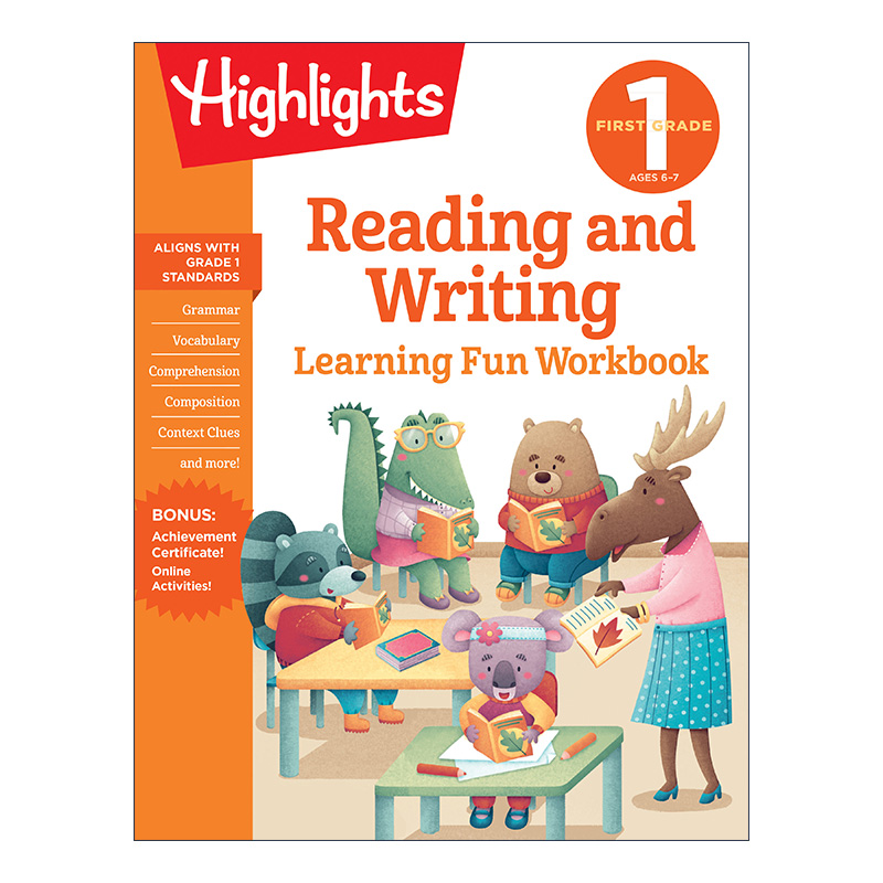 英文原版 First Grade Reading and Writing Highlights Learning Fun Workbooks 一年级阅读与写作 亮点趣味学习练习册 儿童启蒙 书籍/杂志/报纸 儿童读物原版书 原图主图