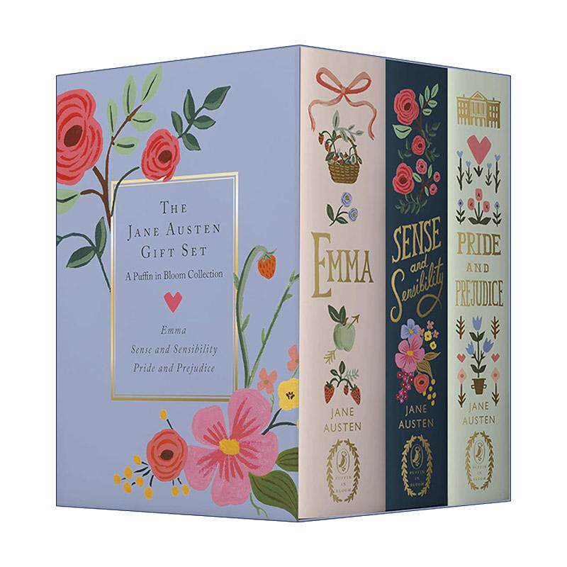 英文原版 The Jane Austen Gift Set 简·奥斯汀精装海雀繁花经典三册礼品套装 傲慢与偏见 爱玛 理智与情感 进口英语原版书籍