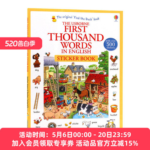 基础英语1000词贴纸书 英文原版 Usborne First 1000 Words in English Sticker Book 尤斯伯恩 儿童英语单词学习书 英文版书籍