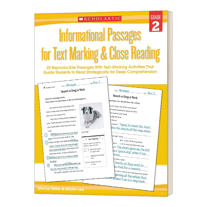 英文原版 Informational Passages for Text Marking & Close Reading Grade 2 学乐阅读标记提速训练2 英文版 进口英语原版书籍