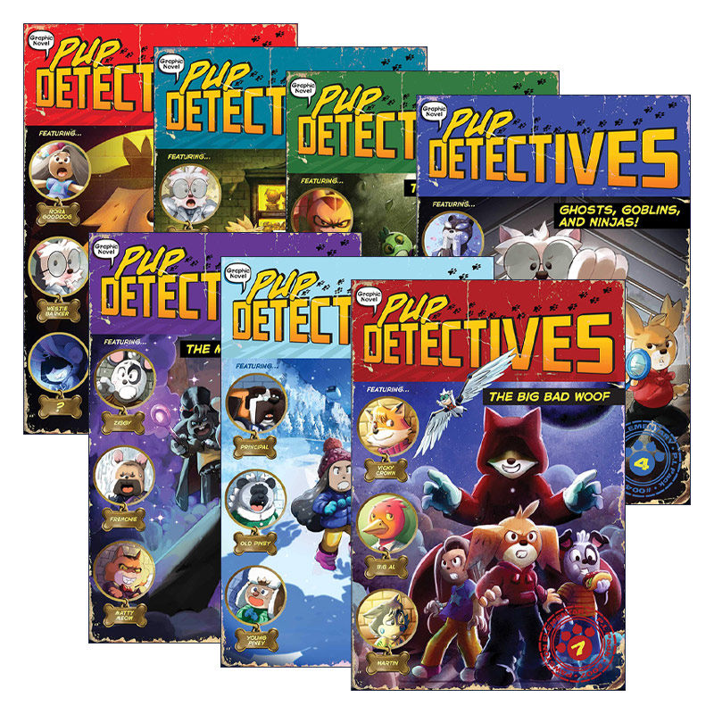 英文原版 Pup Detectives 小狗侦探1-7册 儿童英语趣味阅读桥梁章节漫画书 第一个案例 大坏蛋 虎眼 英文版 进口英语原版书籍