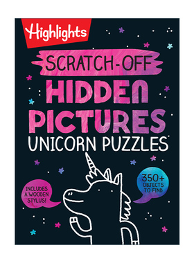 刮一刮  英文原版 Scratch-Off Hidden Pictures Unicorn Puzzles 解开隐藏图片中的独角兽谜题 Highlights亮点儿童趣味游戏活动书
