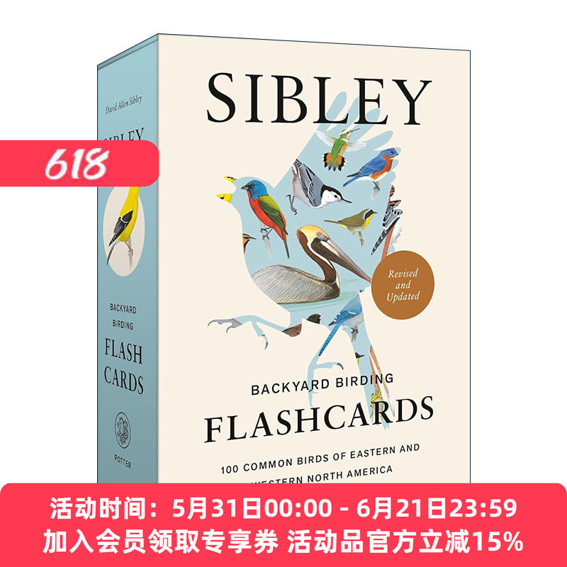 英文原版 西布利后院观鸟抽认卡 Sibley Backyard Birding Flashcards Revised and Updated 修订更新版 北美东西部100种常见鸟类