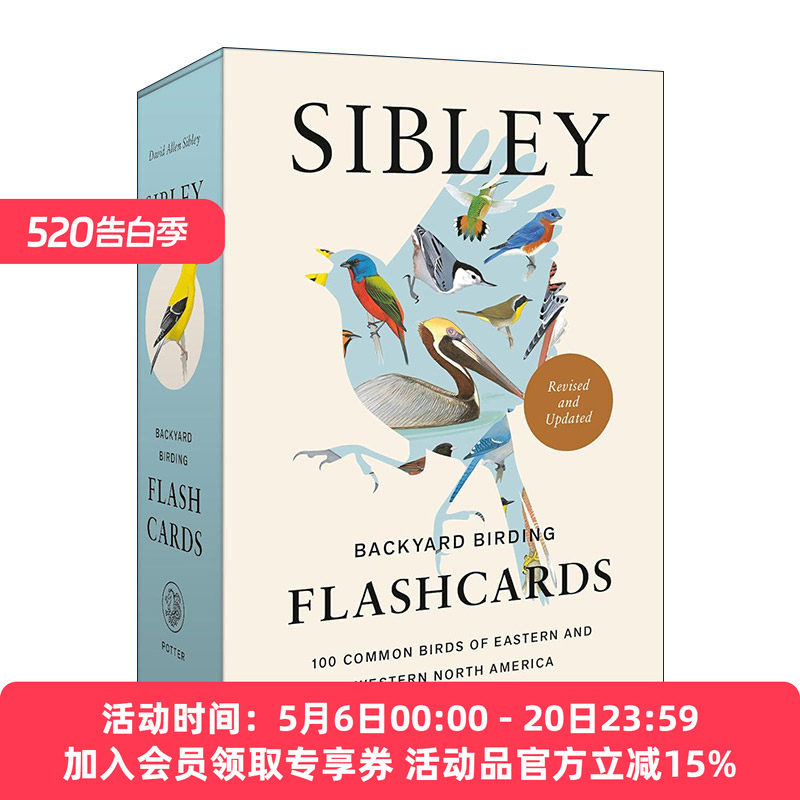 英文原版 西布利后院观鸟抽认卡 Sibley Backyard Birding Flashcards Revised and Updated 修订更新版 北美东西部100种常见鸟类