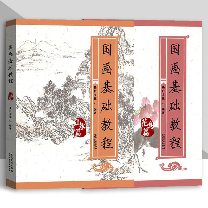 国画基础教材山水篇花鸟篇2册墨白文化学生成人学水墨国画入门教程籍梅兰竹菊牡丹山石云步骤创作安徽美术