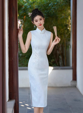 宝记蓝色复古新中式无袖改良旗袍女2026春季新款气质优雅年轻款