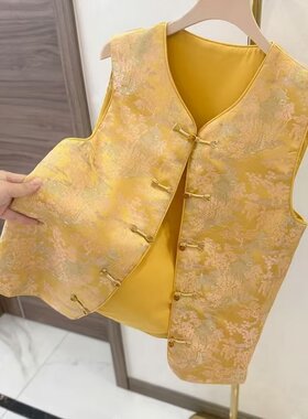 新中式国风提花刺绣V领马甲女