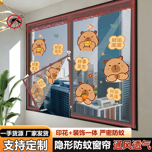 拉链款金刚网免打孔磁吸防蚊纱窗