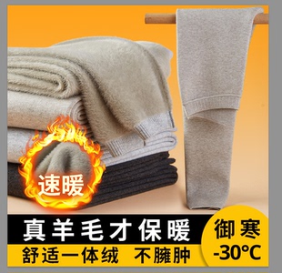 羊毛裤冬季男加厚保暖裤羊绒裤女绒裤加绒修身打底裤高腰塑形裤