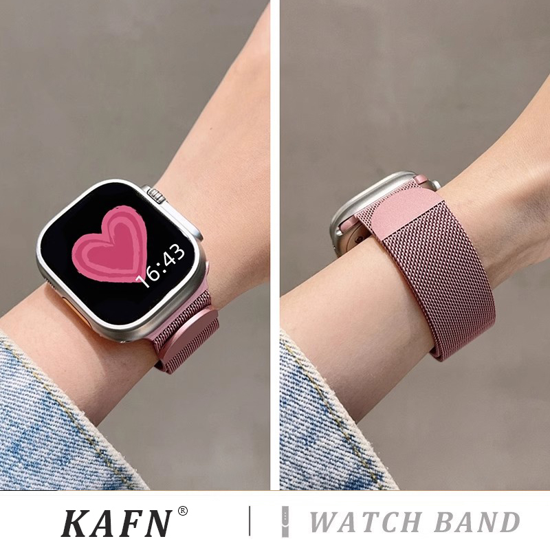 新款米兰尼斯适用applewatch ultra3表带iwatch9苹果手表s10手表带女款8男7夏季6透气5运动钢带高级金属磁吸