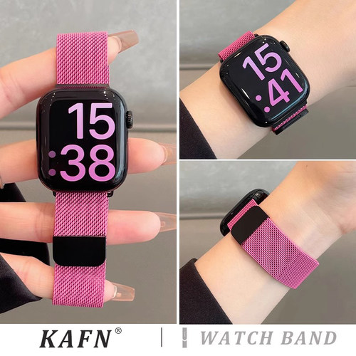 适用苹果s10/11新款手表表带s9米兰尼斯磁吸表带iwatch8/7/6/5/4金属不锈钢运动腕带se代夏季透气ultra男女
